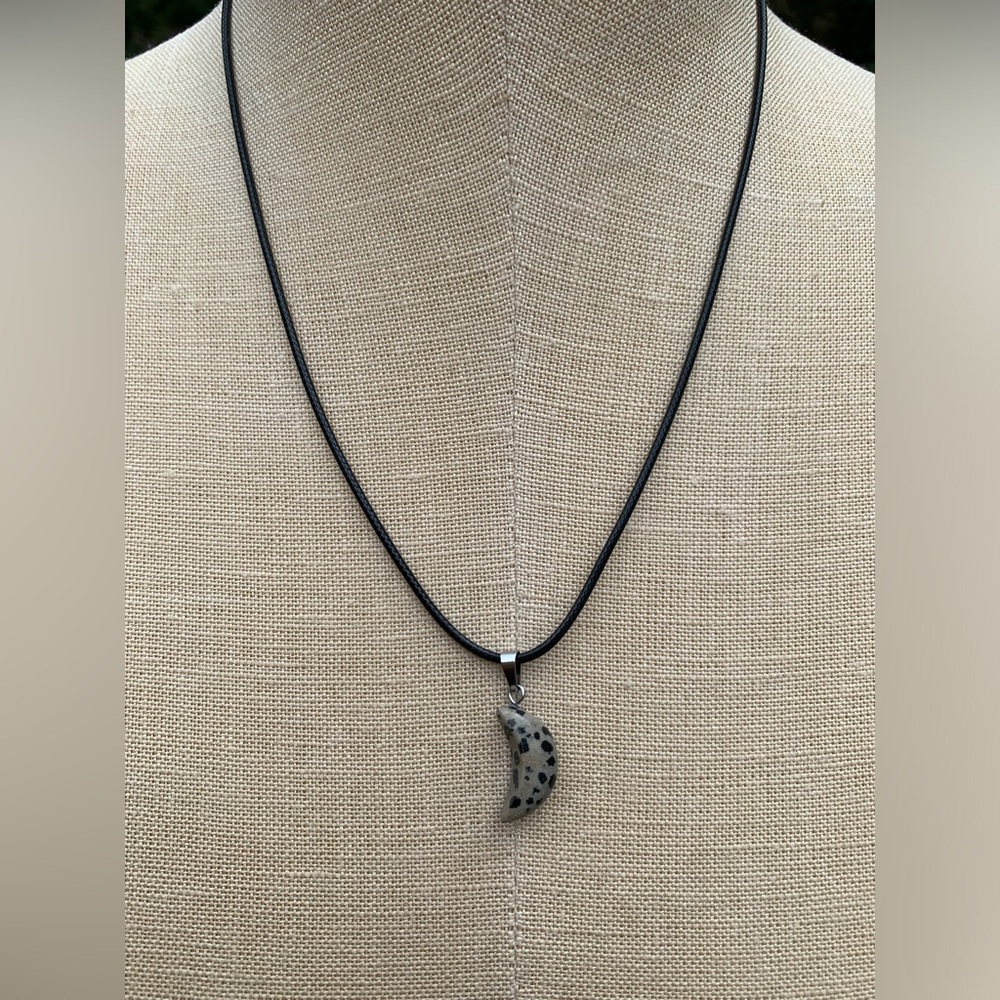 Handmade Dalmatian Jasper Stone Mini Moon Amulet Necklace - Picture 7 of 7